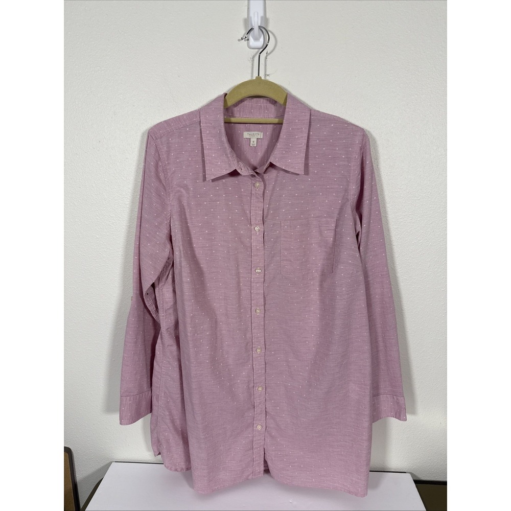 Talbots Shirt Womens 1X CottonModal Button Up 3/4 Sleeve Pink C2